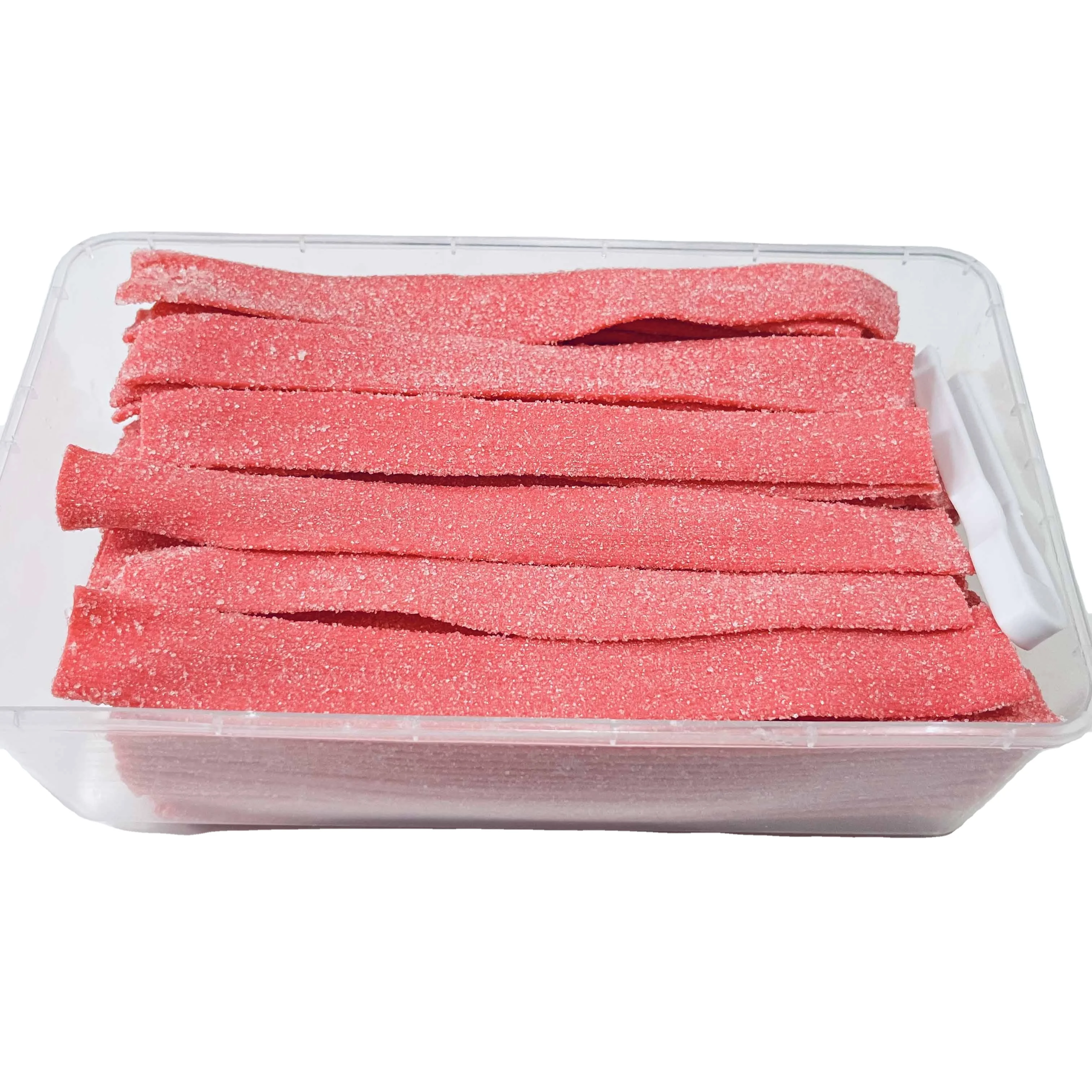 Hot selling yummy red Licorice candy Long flat ribbon Halal Strawberry belt Piece Wholesale gummy candy Chews Candy