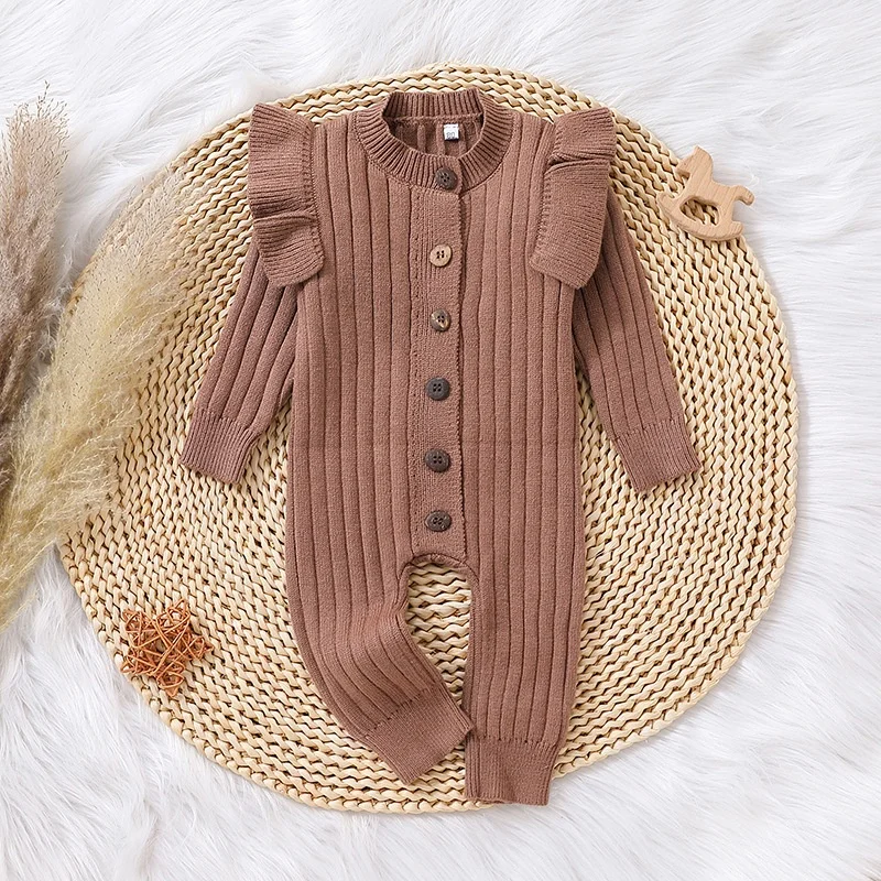 Baby Boy Girl Kids Clothes Fall Winter Buttons Clothing Baby Sweater Rompers Organic Cotton Knitted Long Sleeve Baby Jumpsuit