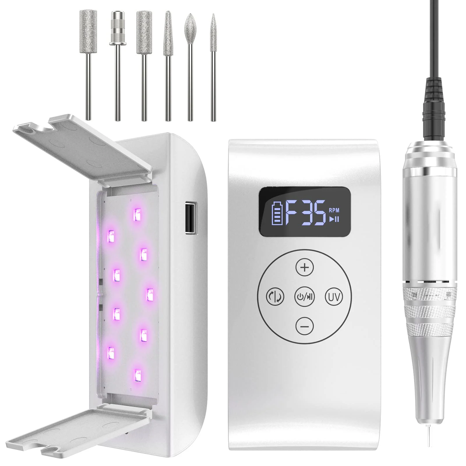 2022 amazon hot nail drill and uv lamp 2 in 1 black rechargeable led gel uv nail lamp for gel nail polish dryer