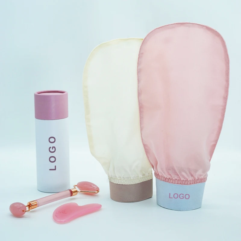 Custom private label 100% pure organic silk exfoliating turkish comfortable clean scrub raw silk exfoliating gloves silk glove