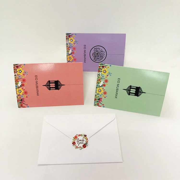 Wholesale Customized  Eid Mubarak Greeting Cards Ramadan Kareem Gift Folding Card Eid al Fitr Decorations Thank You Card