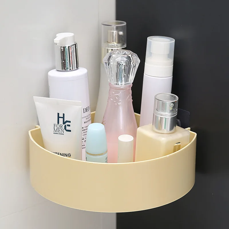 Bathroom Accessories Living Room Wall Mounted Suction Plastic Storage Rack Shelf Traceless Tape Plastic Bathroom Wall Shelf