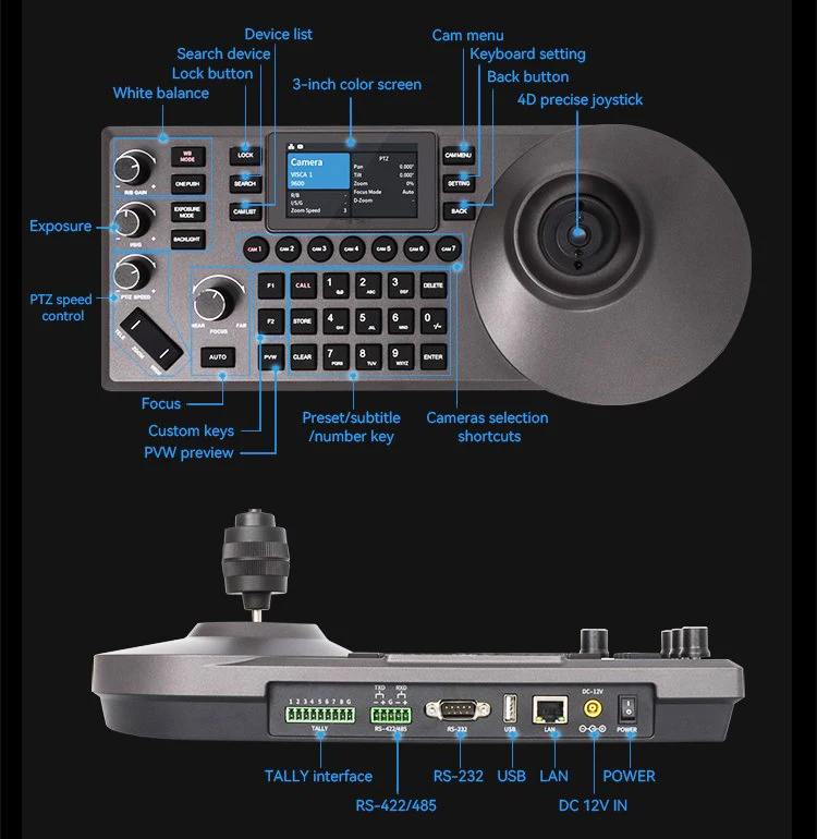 New Arrive Studio Equipment Broadcast Camera Controller 4D Usb Joystick IP Ptz Controller Joystick for NDI Camera