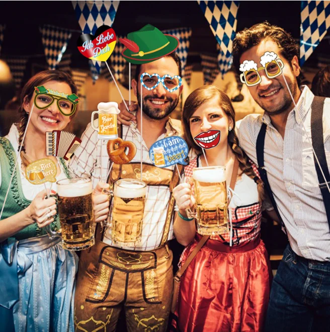 Happy Oktoberfest party photography photo props banners Sign glasses set for Oktoberfest German Octoberfest party decor supplies