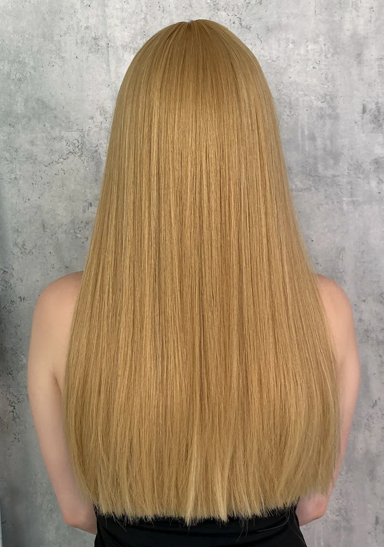 2023 Hot Style European and American wig long hair blond 22INCH bangs long hair chemical fiber head set wholesale