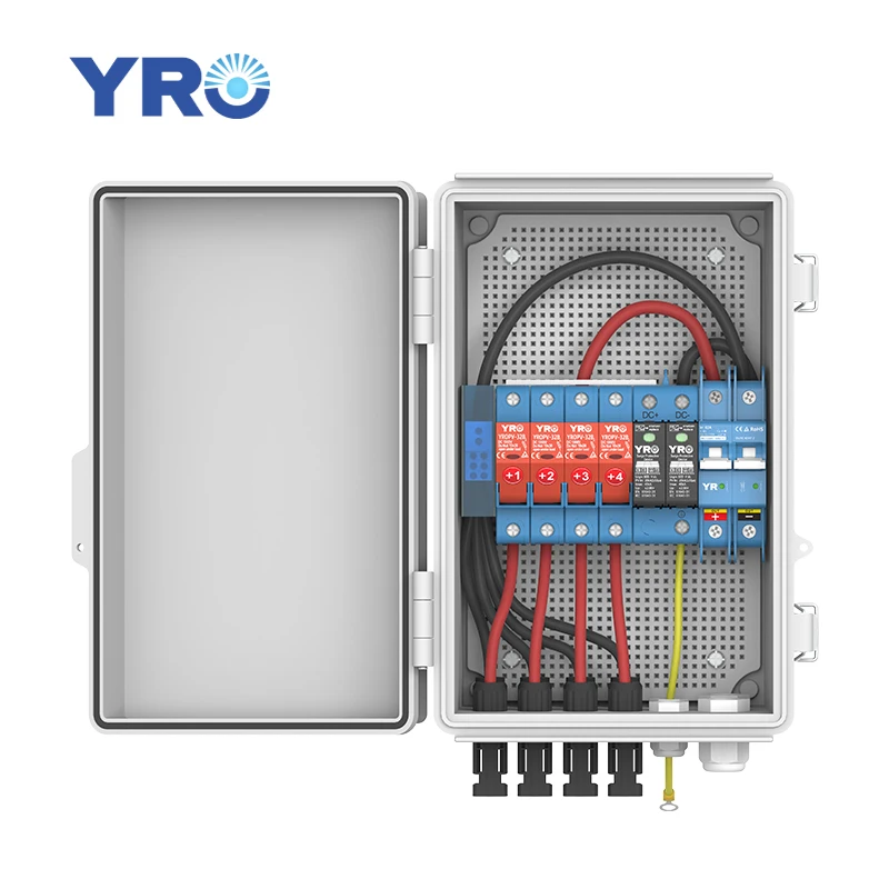 YRO 4 String PV Combiner Box Solar Lightning 550V 15a fuse holder 63a mcb IP65 Waterproof On/Off Grid system