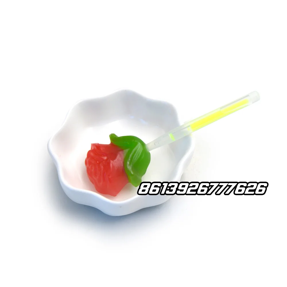 halal red rose plastic shape glow light jelly lollipop candy