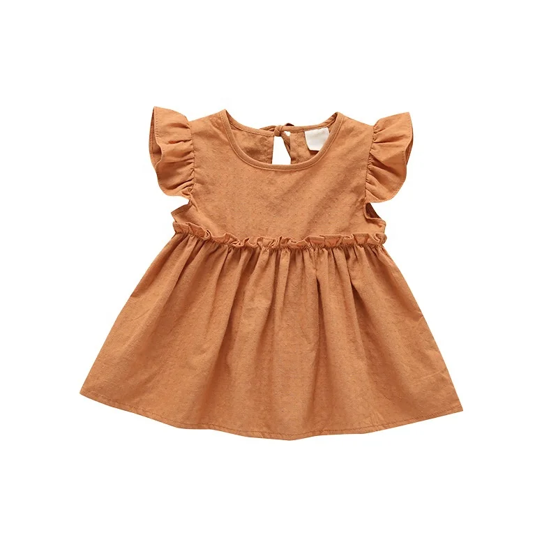 Wholesale custom ruffle short sleeve baby girl dresses summer linen dress baby