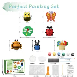 Kids Ceramic Painting Kit Bird Instects Space Vehicles DIY Figurines Arts Crafts Plaster Painting Set Gift Toys Children