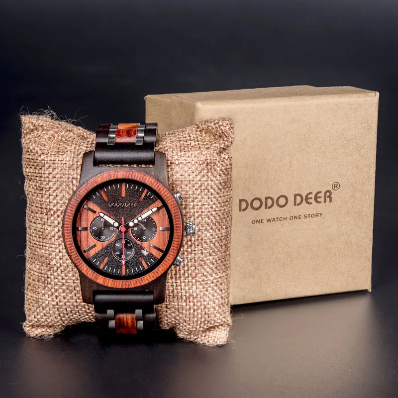  DODO часы олень для мужчин древесины из нержавеющей стали Oem роскошные модные спортивные бизнес очарование хронограф круглые аналоговые деревянные секундомер с