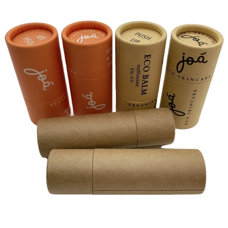 New Design Biodegradable Packaging Cardboard Push Up Deodorant Stick Containers White Black Brown Kraft Lip Balm Paper Tube