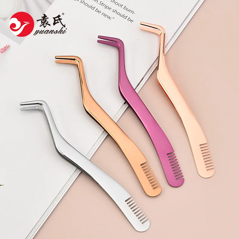Stainless steel new with comb eyelash auxiliary grafting false eyelash tweezers wear false eyelash beauty tools
