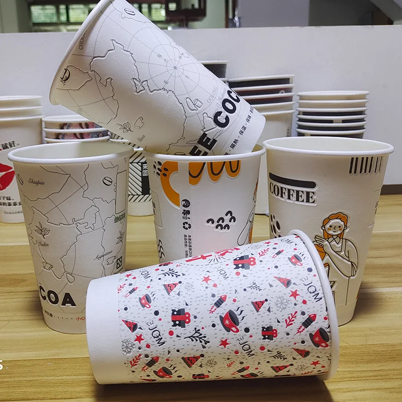 Custom Logo Disposable Wholesale Coffee Paper Cup Hot Cold Foam Cups with Lid and Straws