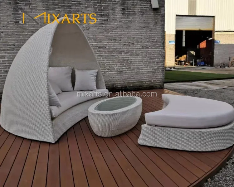 Newest Design Rattan Daybed Patio Garden Wicker day bed Outdoor Sun Bed