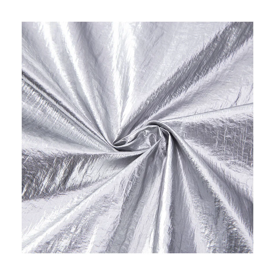 100%Nylon 380T 20D Ultra thin Gold foiled printed  metal crinkled fabric  shiny For Kids down coat and jacket