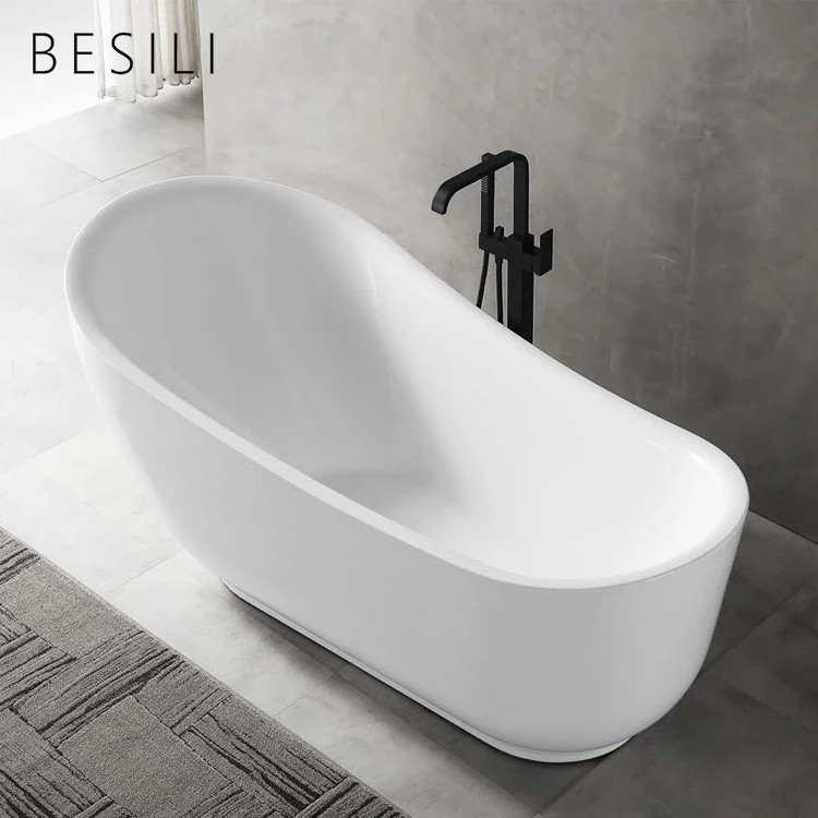 Fashion design bathroom rectangle Hot water soaking bathtub indoor shower cabin adult freestanding white acrylic bathtub