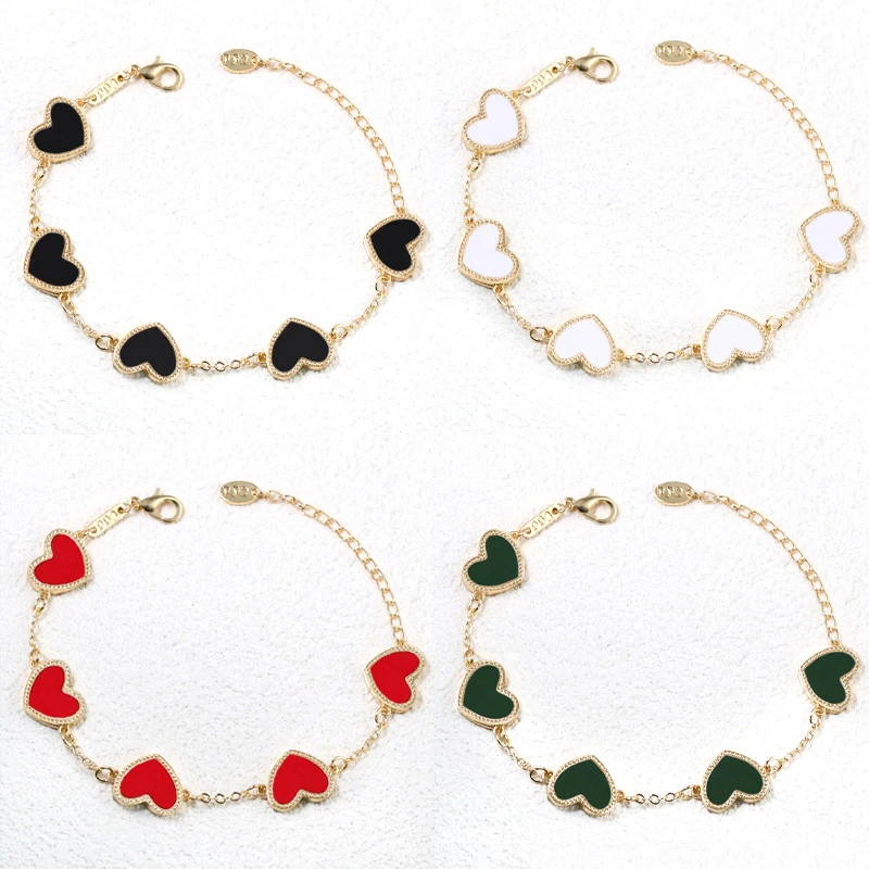 New arrival gold plated double sided love heart bracelets jewelry fashion adjustable four leaf clover bracelet for women