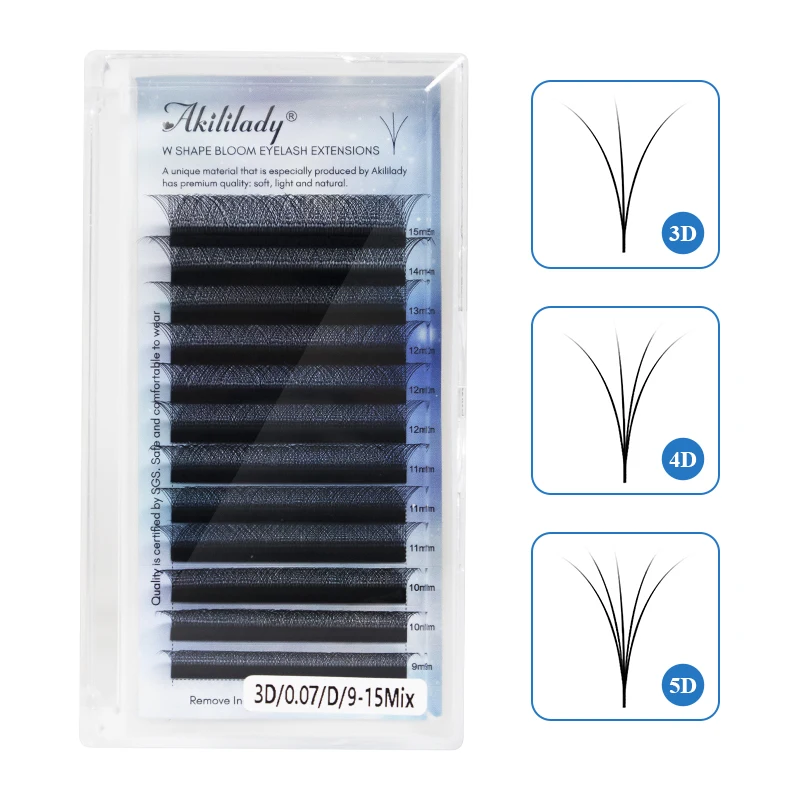 Akililady Custom 3D 0.05 0.07 0.10 3DW Eye Lashes Extension Factory-Furnished Fake Eyelash Extension and Eyelashes W Pestanas