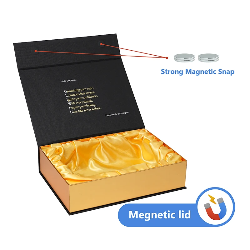 Luxury Custom Wig Box Satin Silk Hair Extension Cardboard Magnetic Package Gift Box Magnet Box With Lid For Wig