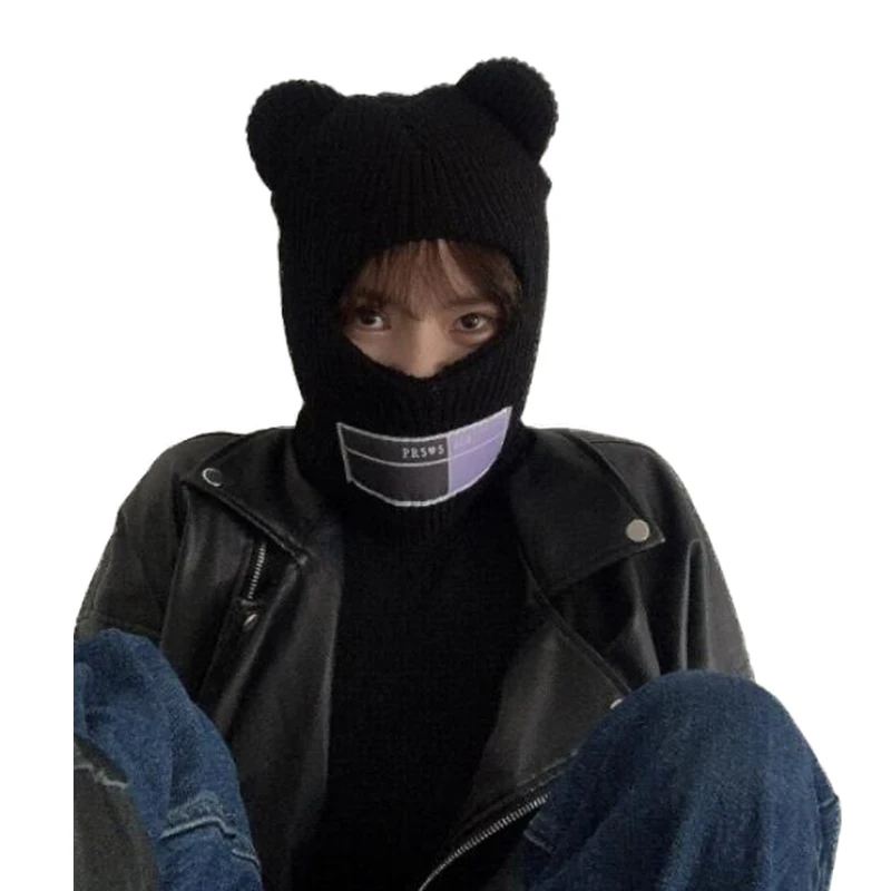 Autumn And Winter Warm Plain Face Masks Beanie Knitted Woolen Blank Knitted Balaclava Custom Ear Hole Ski