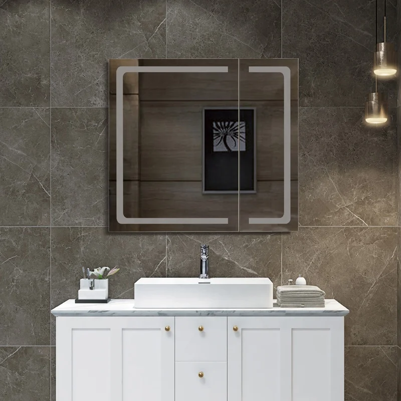 Sliding Door Corner Bathroom Mirror Cabinet