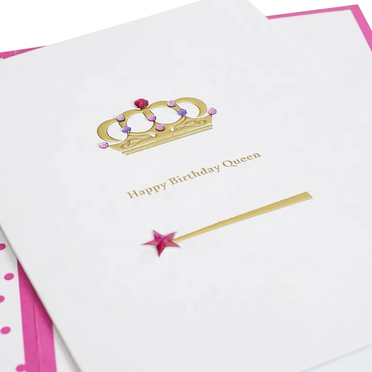 Free Samples Invitations Handmade Card, Foil Happy Birthday Greeting Cards With Gems