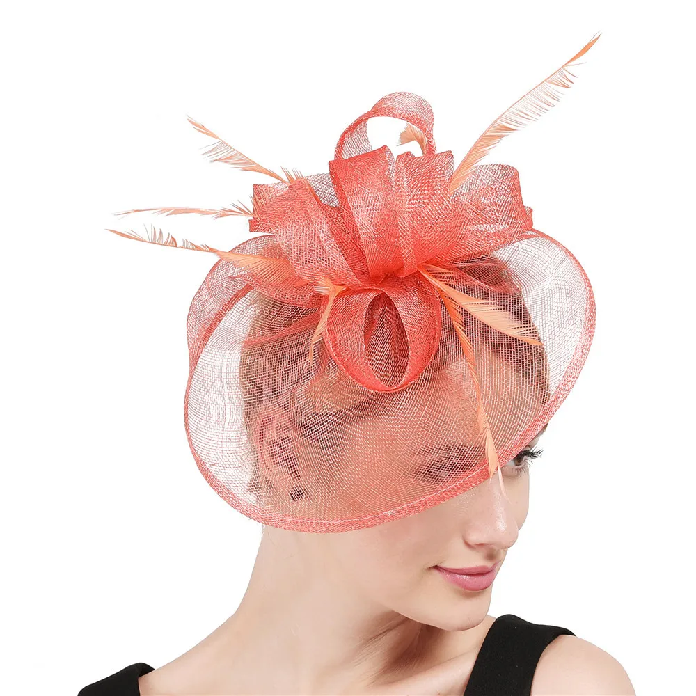 Wholesale European and American style dual-purpose feather flower headdress retro coral red small hat hemp yarn headband