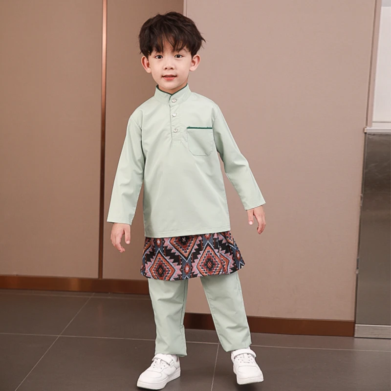 Hot Sale Middle Eastern Islamic Teen Boys 12yrs muslim Baju Melayu With Pocket