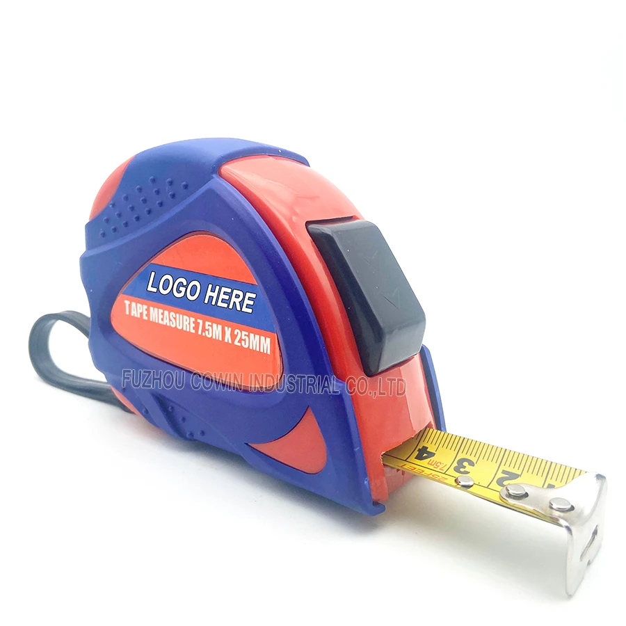 7.5m / 25ft x 25mm Self-lock length measurement meter measuring tape with rubber coated ABS shell