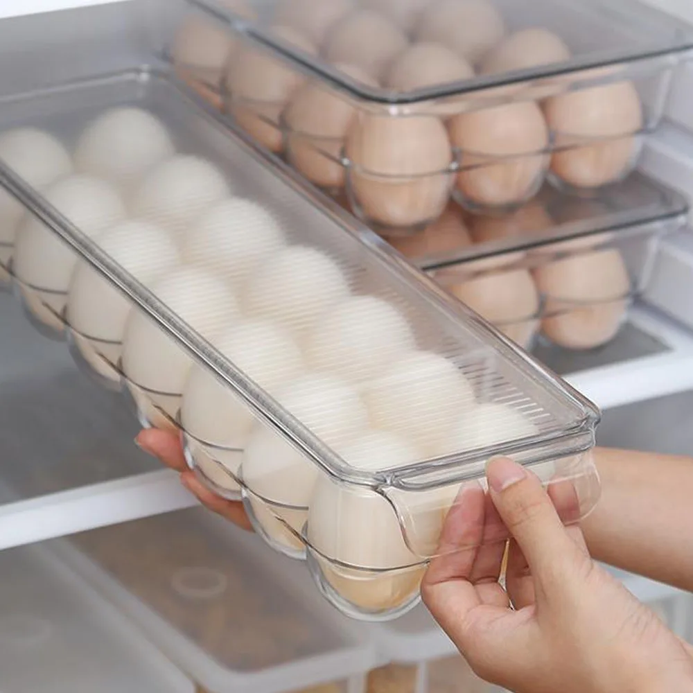 Egg Holder for Refrigerator Plastic Egg Storage Container for Fridge Clear Refrigerator Organizer Bins with Lids Stackable Tray