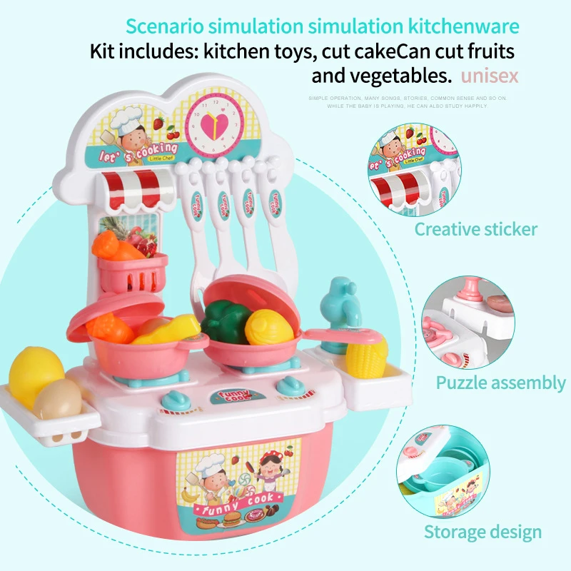 Wholesale Children Play House Plastic Mini Kitchen Educational Toys Kids Pretend Play Food With Games Set For Toddler Girls Gift