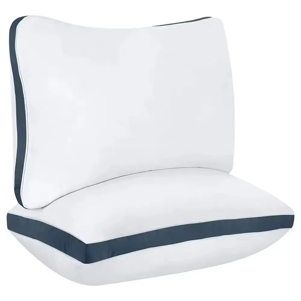 2-Pack Solid Pattern Cotton Gusseted Bedding Pillows with 100% Polyester Filling for Comfortable Sleep