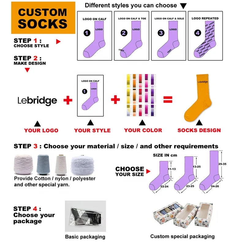Lebridge High Quality Cotton Socks Custom Unisex Crew Socks Oem Personalized Design Your Own Logo Custom Socks
