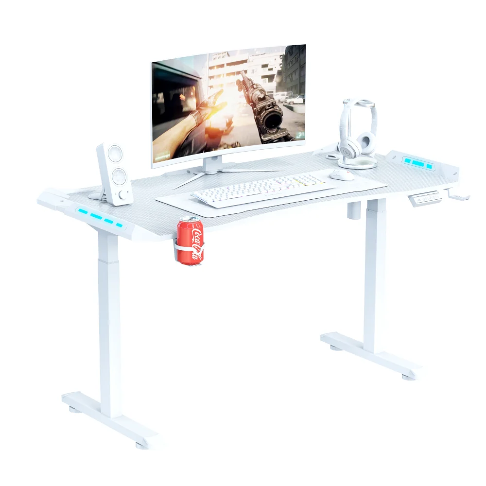 Beisijie Hot Sale Racing Model Adjustable Height RGB Light Carbon White E-Sports Gaming Table PC Home Used Table