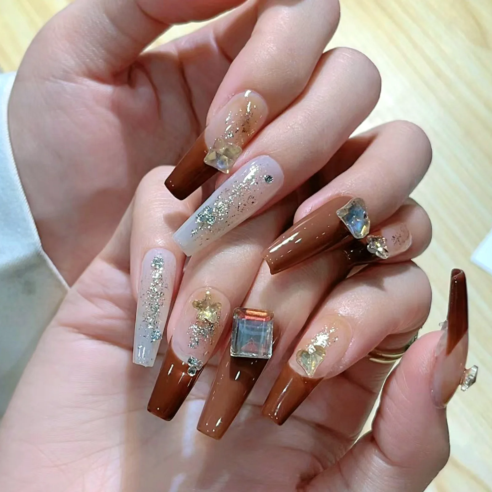 Misscheering Nail Diamond Mix Autumn and Winter Color Nail Crystal Pointed Bottom Diamond Coffee Color Set Nail Diamond