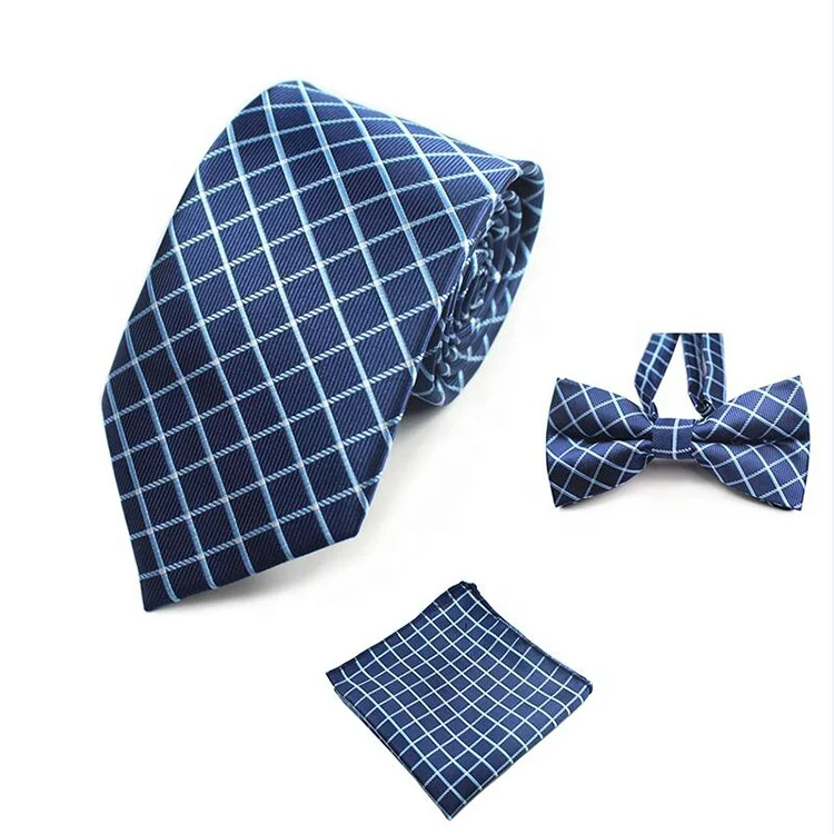 Mens Silk Tie Cravat Necktie 3-in-1 Set with Bowtie and Handkerchief Pocket Square Party Gifts for Men Wedding Dress Accessories