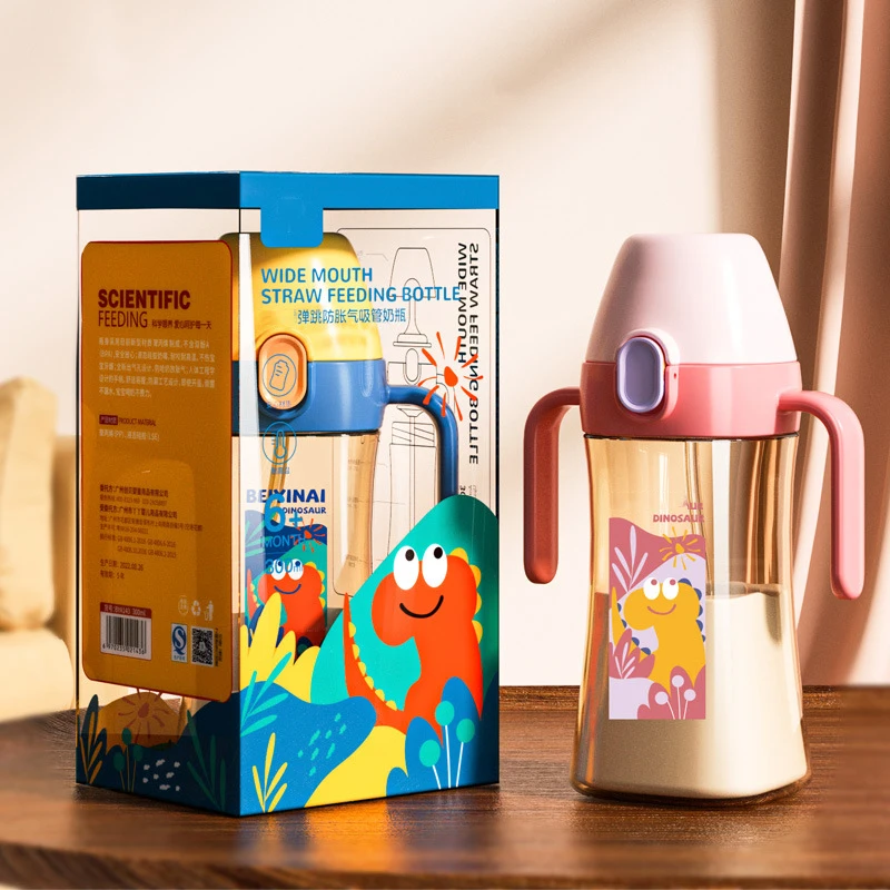 Natural Baby Feeding Milk Bottle BPA Free PP Baby Water Bottle With Straw