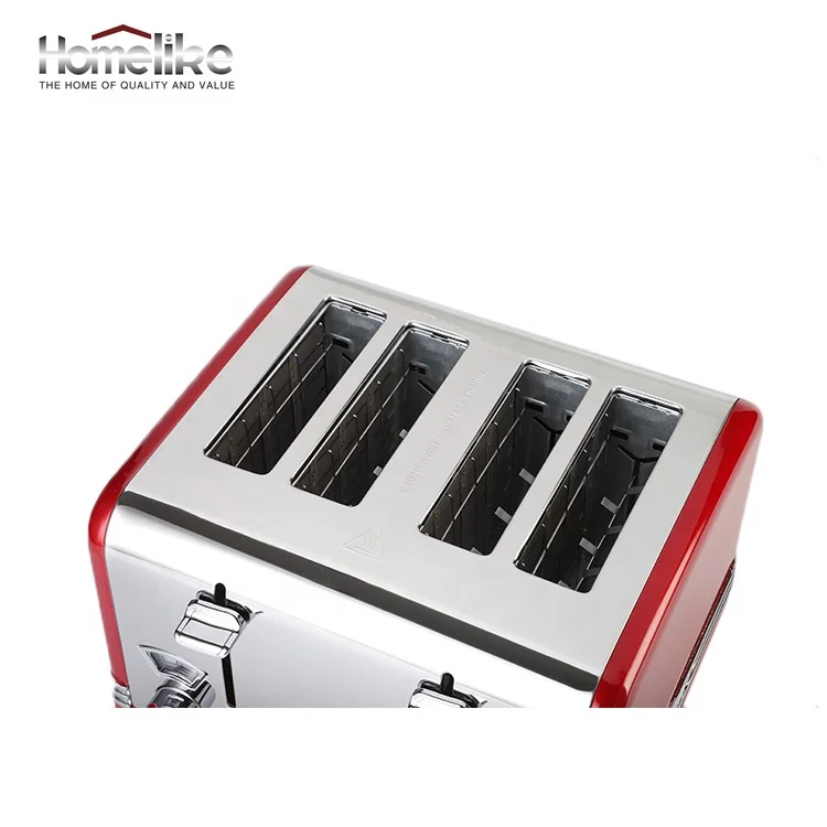  Removable Crumb Tray 4 Slice Toaster Stainless Steel Retro Toasters with 1.5 inch Wide