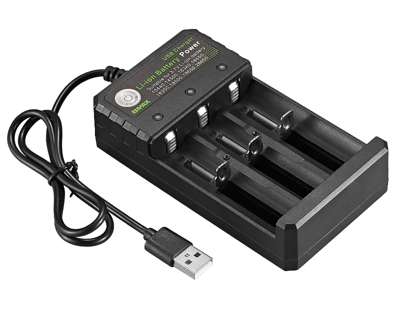 Lithium Ion Battery Charger in Charger Li-ion 3 slots 3.7 Volt Portable USB Charger 03U