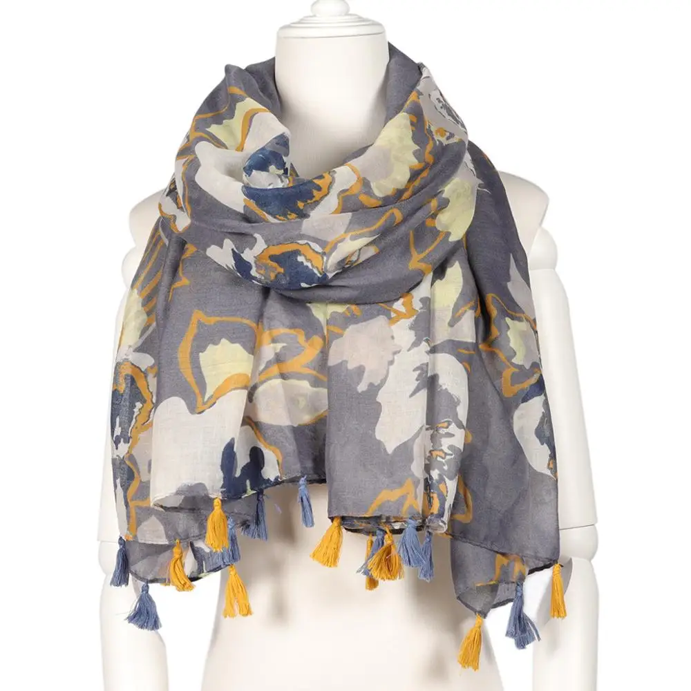 New Azetec Multi Color Stripes Printed Polyester Cheap Soft Voile Shawl long Scarf