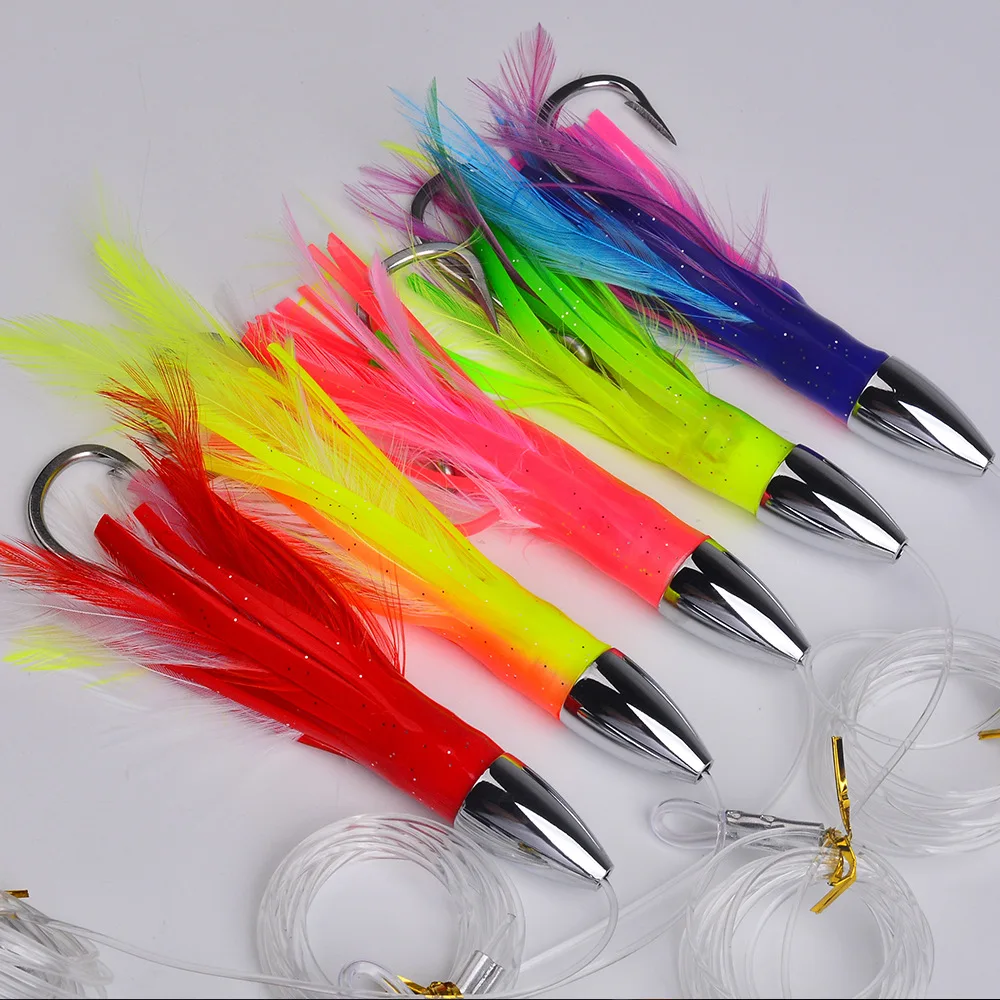 Metal Trolling Skirt Tuna Lures 15cm/48g Sinking Boat Biomimetic Squid Lure Bait Bird Tuna Mahi Sea Trolling Fishing Bait