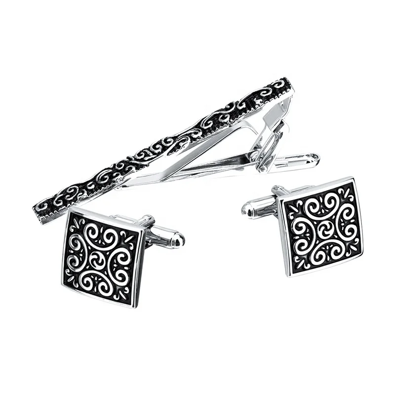 
Classic Retro pattern Cufflinks Tie Clips Sets for Mens Shirt Accessories Fashion Cuff links Business Gift 