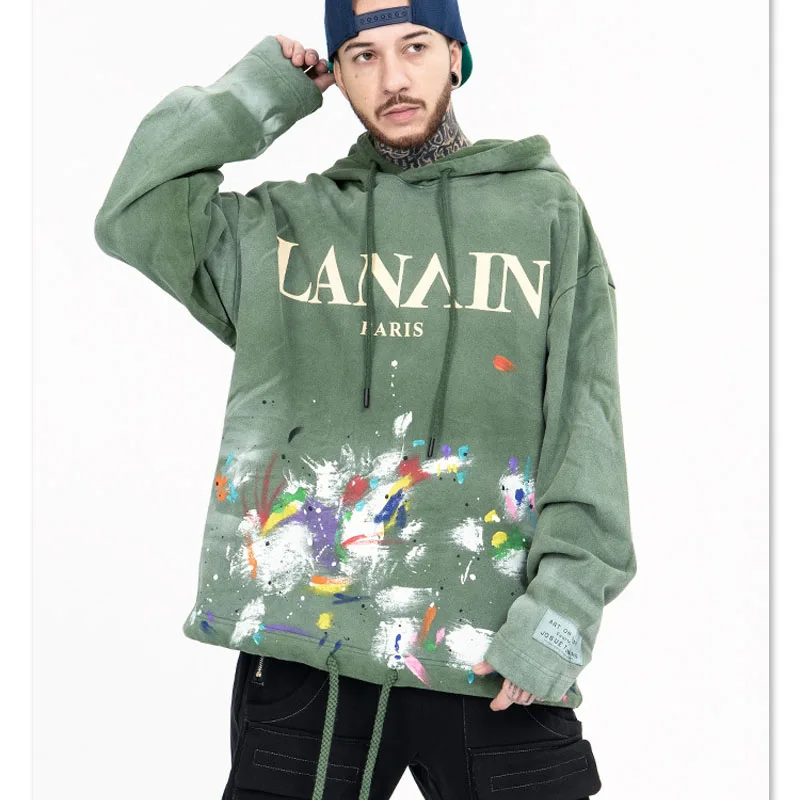 China Supplier Hand painted Graffiti Splash High Street Style Hooded Sweatshirt Men Heavyweight Fleece Hoodie