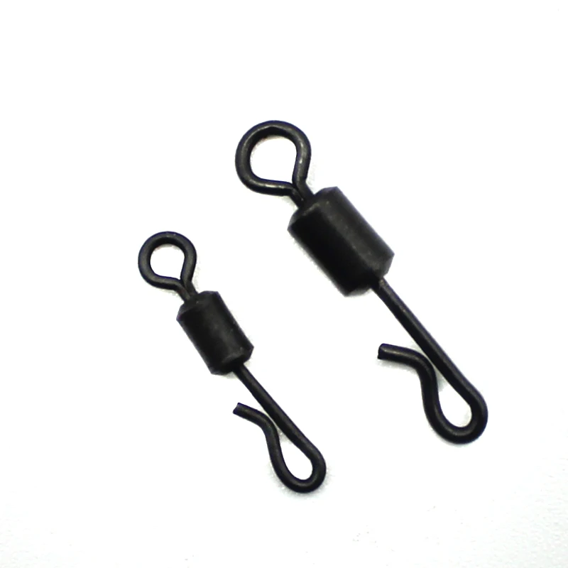 Long Body Q-Shaped Matt Black Color Quick Change Swivels for Carp Fishing Kwik Lok Swivels Size 8 Rolloing Swivels