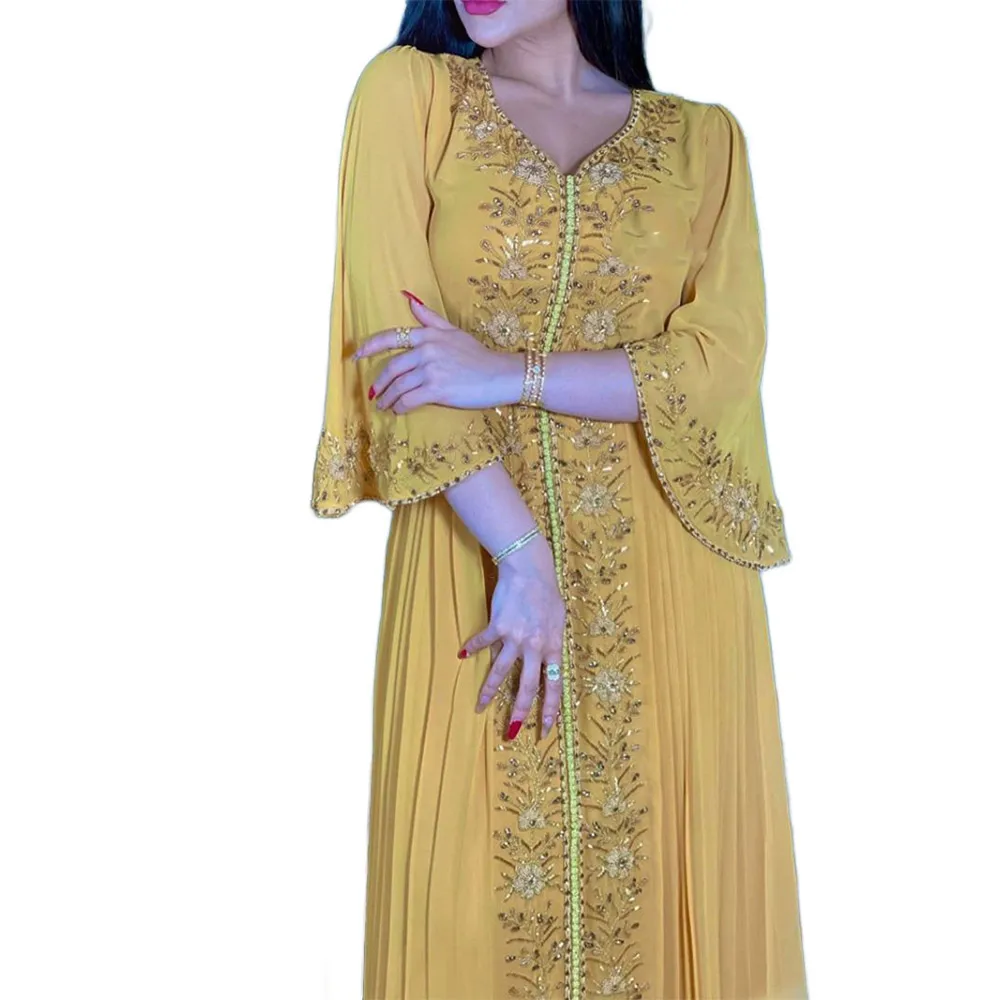 Ladies High Fashion Cross-Broder Middle East Islamic Embroidered Diamond Kaftan Gown Evening Dress