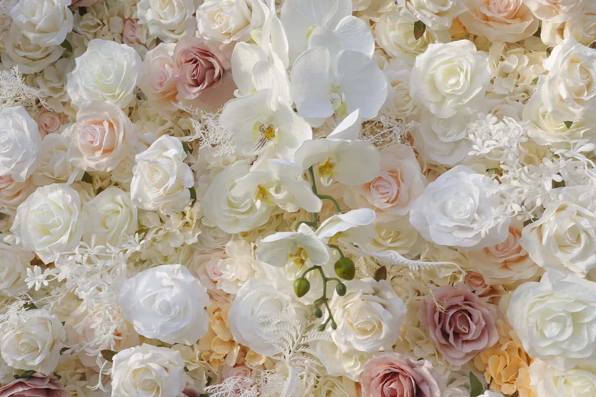 Romantic realistic brown floral backdrop orchid flower wall wedding boho pampas grass beige flower wall