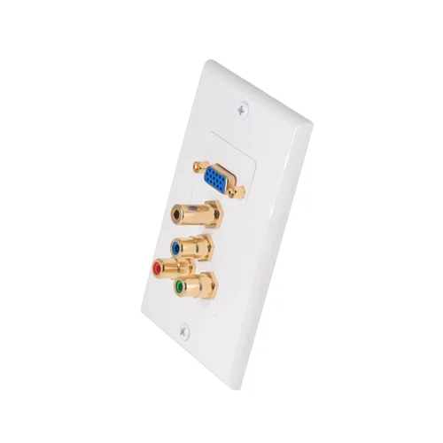 New design TRRS 3.5mm VGA 3RCA Composite Audio Video Wall Face Plate Panel(3,5mm+ 3 RCA + 1 VGA)-White