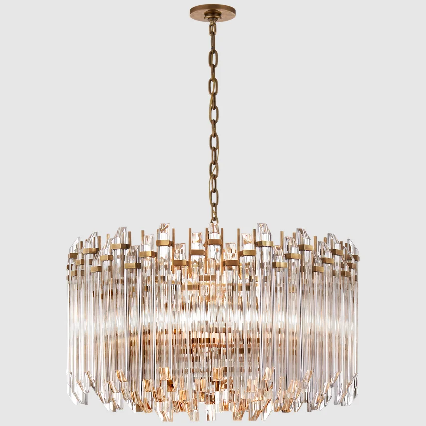 Restaurant european light luxury crystal glass Antique Brass finish large wide drum acrylic chandelier