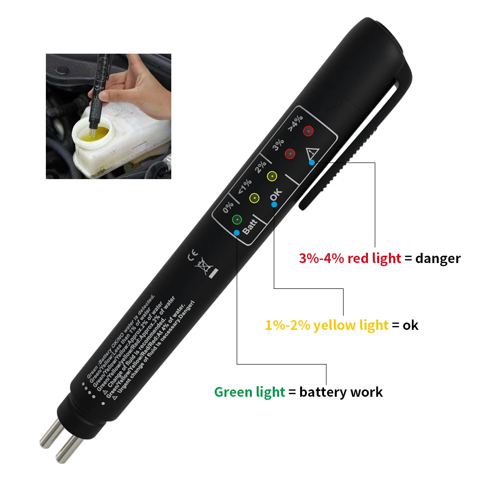 Auto Liquid testing Brake Fluid Tester pen 5 LED indicator display for DOT3/DOT4 electronic pen brake fluid oil tester Digital
