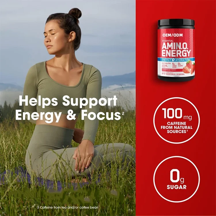 Strawberry Burst Amino Energy Plus Electrolytes Energy Drink Powder Caffeine for Pre-Workout Energy and Amino Acids/BCAAs